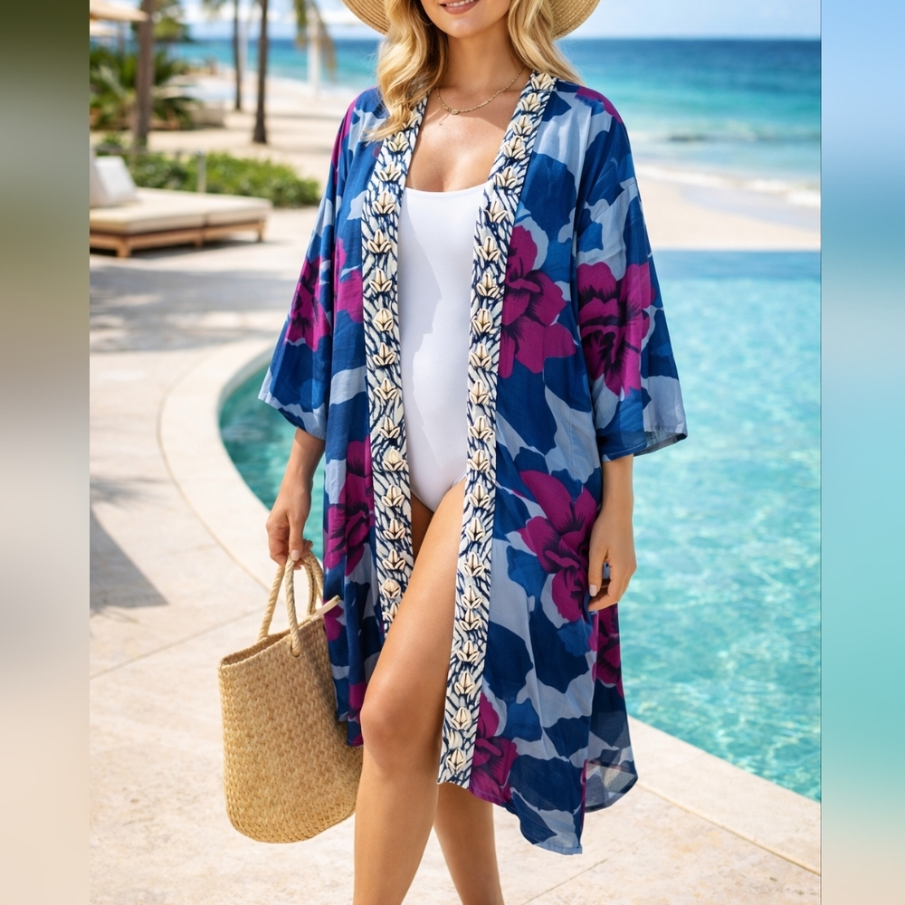 NWT Soft Surroundings Embellished Nautical Duster Coverup | OS Fits Upto 2X - Picture 1 of 15